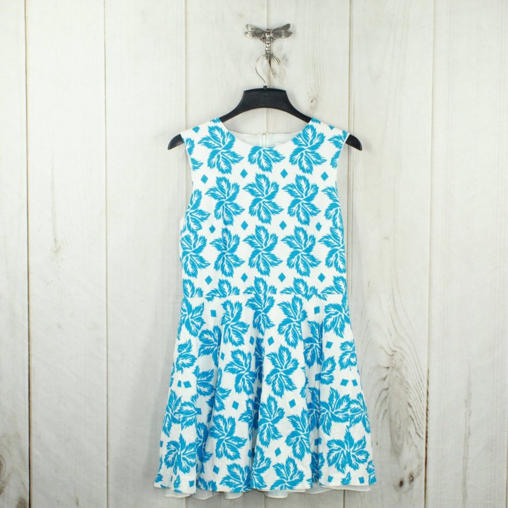 Diane von Furstenberg Blue Floral Print Flare Mini Dress Size 14 - Picture 3 of 12